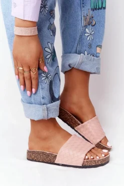 Outlet Boto Skórzane Klapki Na Korkowej Podeszwie Jasnoróżowe Catalina