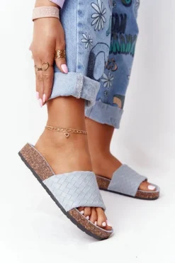 Klapki Korkowe|Klapki Damskie Klasyczne>Boto Skórzane Klapki Na Korkowej Podeszwie Błękitne Catalina