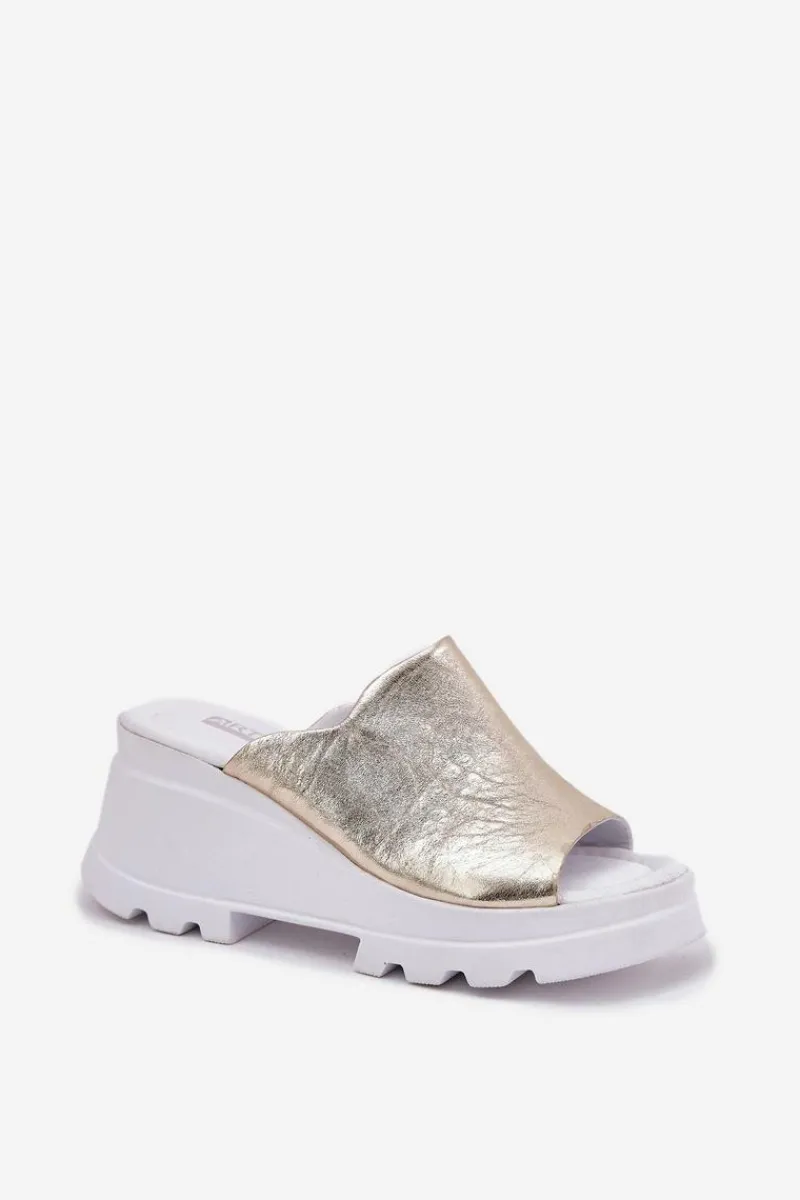 Klapki Na Koturnie|Klapki Damskie Klasyczne>Boto Skórzane Klapki Na Koturnie Artiker 56C0435 Złote