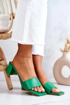 Klapki Na Obcasie|Klapki Damskie Klasyczne>Boto Skórzane Klapki Na Obcasie Zielone Netty