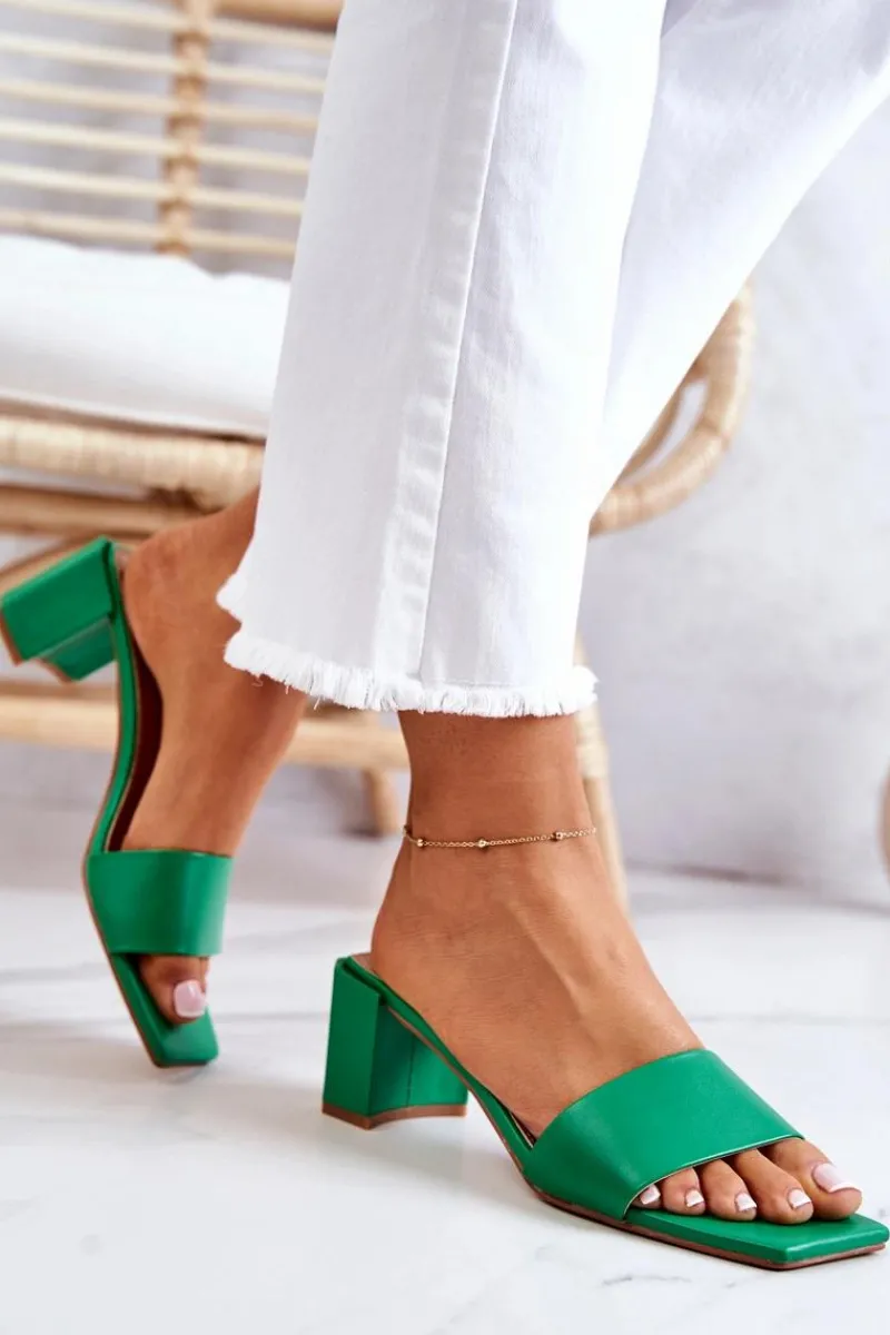 Klapki Na Obcasie|Klapki Damskie Klasyczne>Boto Skórzane Klapki Na Obcasie Zielone Netty