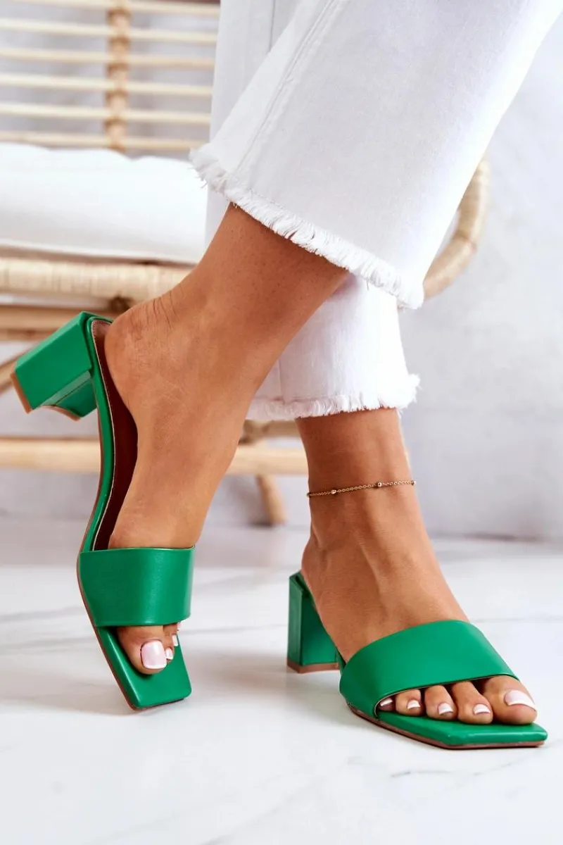 Klapki Na Obcasie|Klapki Damskie Klasyczne>Boto Skórzane Klapki Na Obcasie Zielone Netty