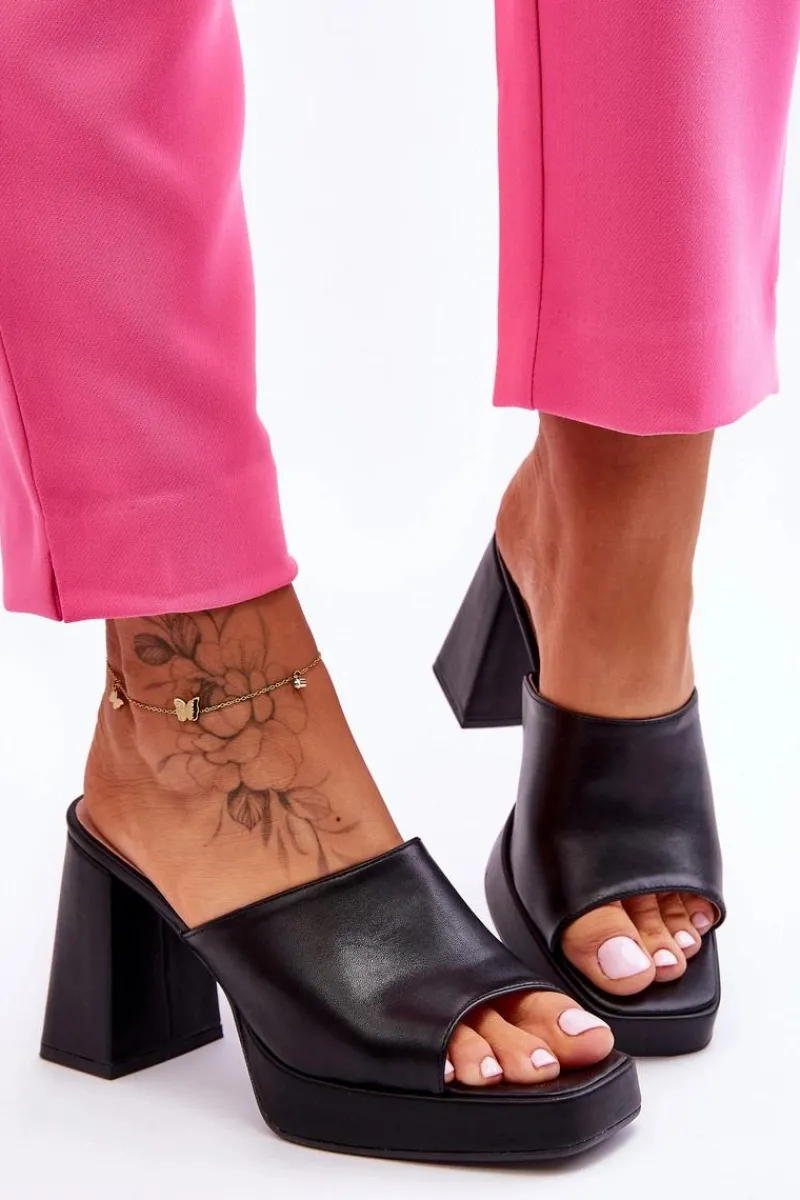 Clearance Skórzane Klapki Na Obcasie Czarne Livesa Damskie Klapki Na Obcasie|Klapki Damskie Klasyczne