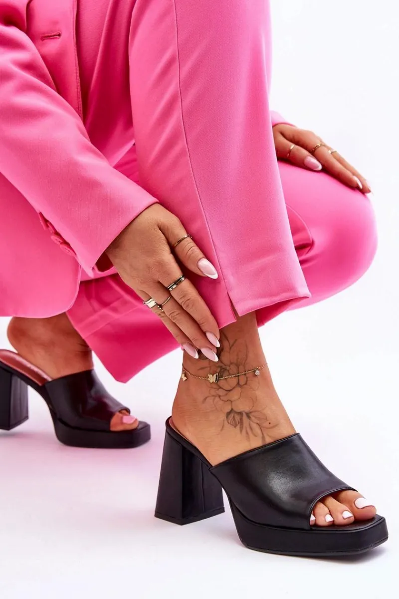 Clearance Skórzane Klapki Na Obcasie Czarne Livesa Damskie Klapki Na Obcasie|Klapki Damskie Klasyczne