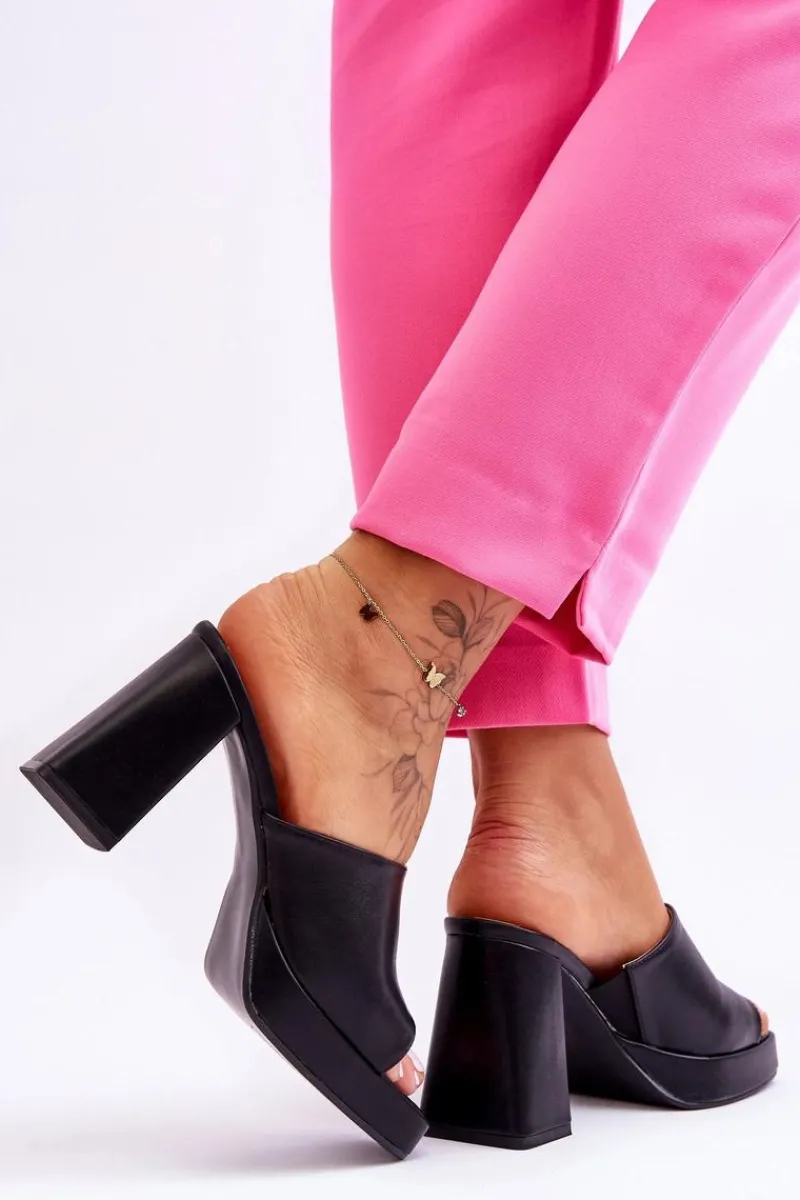 Clearance Skórzane Klapki Na Obcasie Czarne Livesa Damskie Klapki Na Obcasie|Klapki Damskie Klasyczne