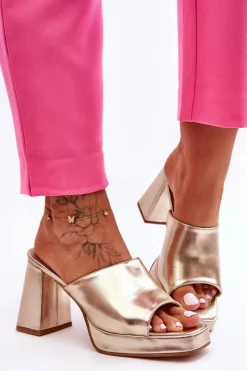 Klapki Na Obcasie|Klapki Damskie Klasyczne>Boto Skórzane Klapki Na Obcasie Złote Livesa