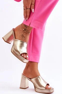 Klapki Na Obcasie|Klapki Damskie Klasyczne>Boto Skórzane Klapki Na Obcasie Złote Livesa