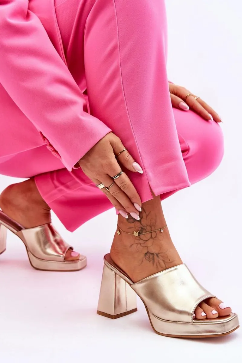 Klapki Na Obcasie|Klapki Damskie Klasyczne>Boto Skórzane Klapki Na Obcasie Złote Livesa