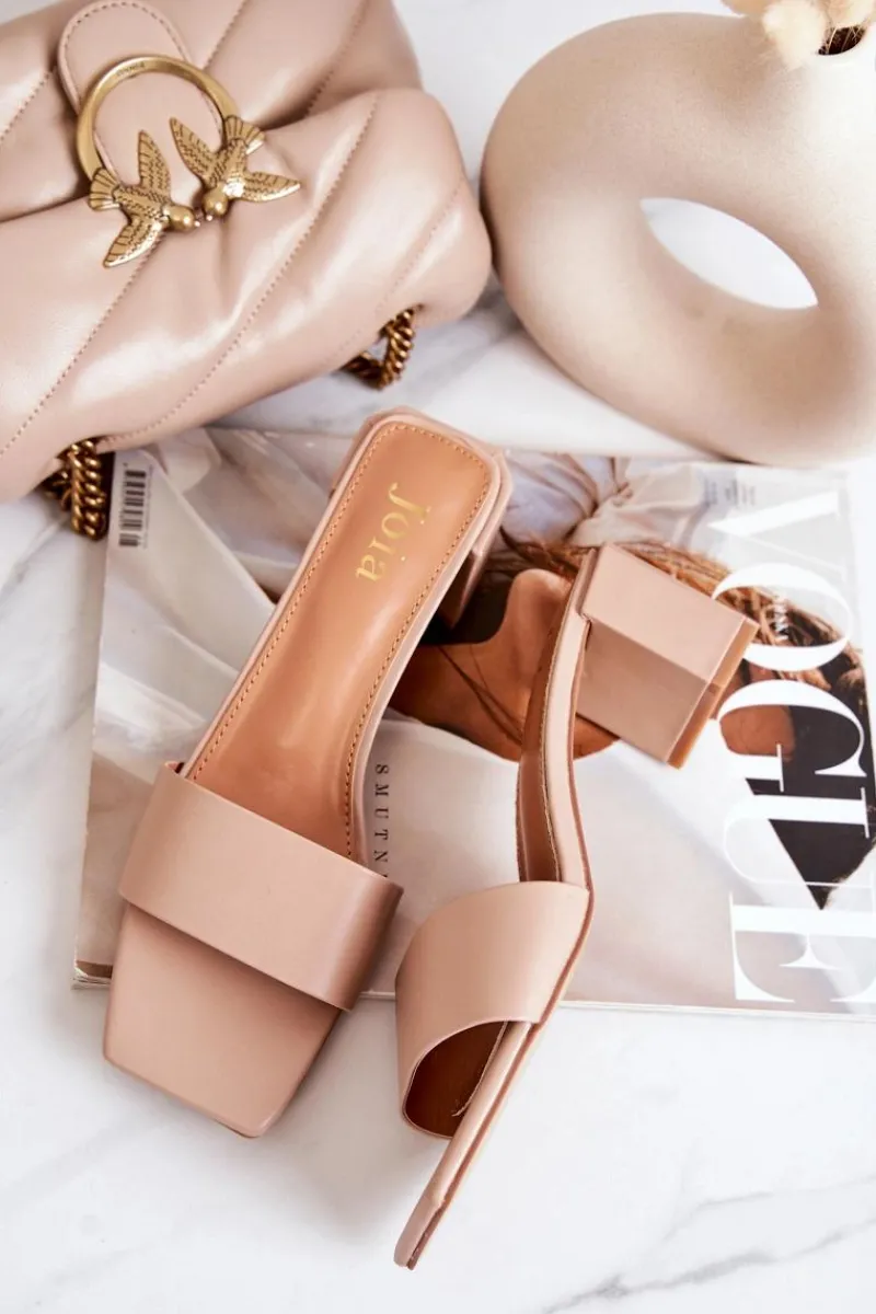 New Skórzane Klapki Na Obcasie Beżowe Netty Damskie Klapki Na Obcasie|Klapki Damskie Klasyczne