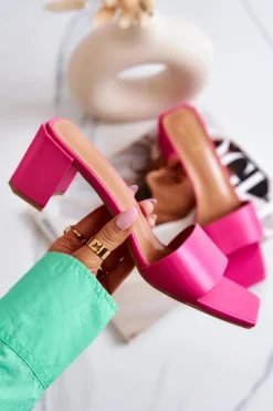 Outlet Boto Skórzane Klapki Na Obcasie Różowe Netty