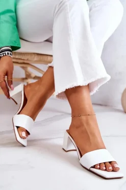 Klapki Na Obcasie|Klapki Damskie Klasyczne>Boto Skórzane Klapki Na Obcasie Białe Netty