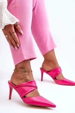 Outlet Skórzane Klapki Na Szpilce Fuksja Aveline Damskie Klapki Na Obcasie|Klapki Damskie Klasyczne