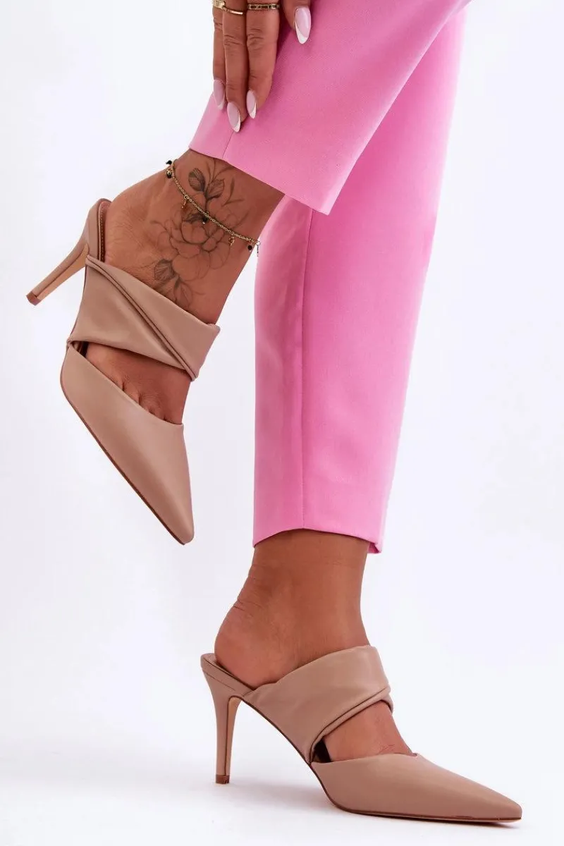 Online Boto Skórzane Klapki Na Szpilce Ciemnobeżowe Aveline