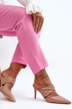 Online Boto Skórzane Klapki Na Szpilce Ciemnobeżowe Aveline