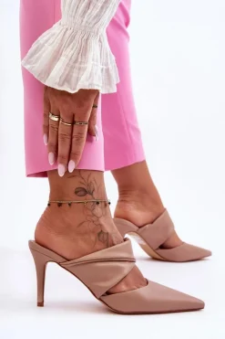 Online Boto Skórzane Klapki Na Szpilce Ciemnobeżowe Aveline