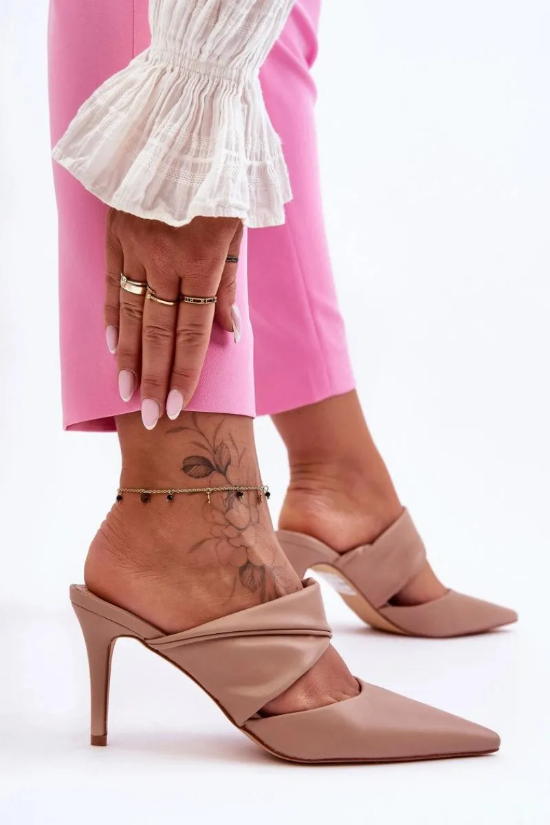 Online Boto Skórzane Klapki Na Szpilce Ciemnobeżowe Aveline