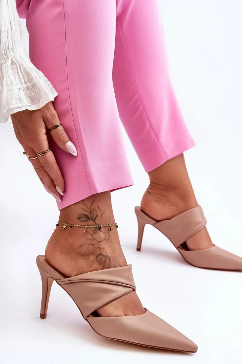 Online Boto Skórzane Klapki Na Szpilce Ciemnobeżowe Aveline