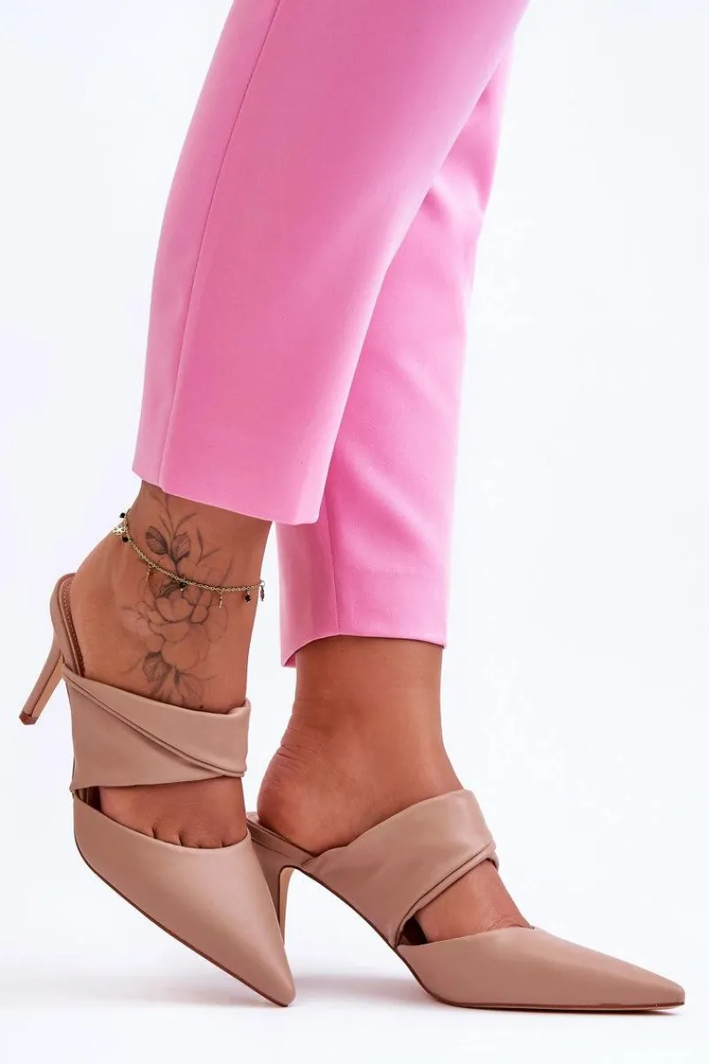 Online Boto Skórzane Klapki Na Szpilce Ciemnobeżowe Aveline