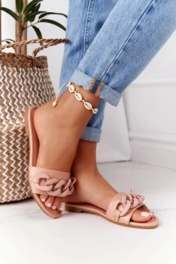 Clearance Skórzane Klapki Z Łańcuchem Camel Step By Step Damskie Klapki Damskie Klasyczne