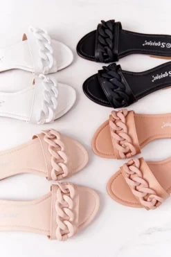 Clearance Skórzane Klapki Z Łańcuchem Camel Step By Step Damskie Klapki Damskie Klasyczne