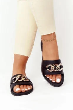 Discount Boto Skórzane Klapki Z Łańcuszkiem Nicole 2652 Czarne