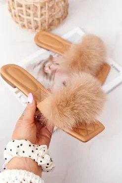 Online Skórzane Klapki Z Futerkiem Beżowe Love You So Damskie Klapki Z Futerkiem|Klapki Damskie Klasyczne