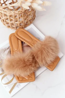 Online Skórzane Klapki Z Futerkiem Beżowe Love You So Damskie Klapki Z Futerkiem|Klapki Damskie Klasyczne