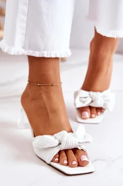 Discount Boto Skórzane Klapki Z Kokardą Białe Rosalee