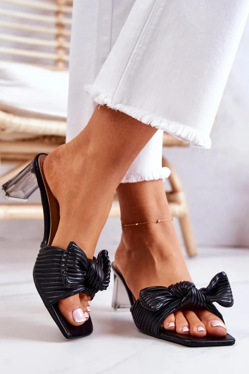 Klapki Na Obcasie|Klapki Damskie Klasyczne>Boto Skórzane Klapki Z Kokardą Czarne Rosalee