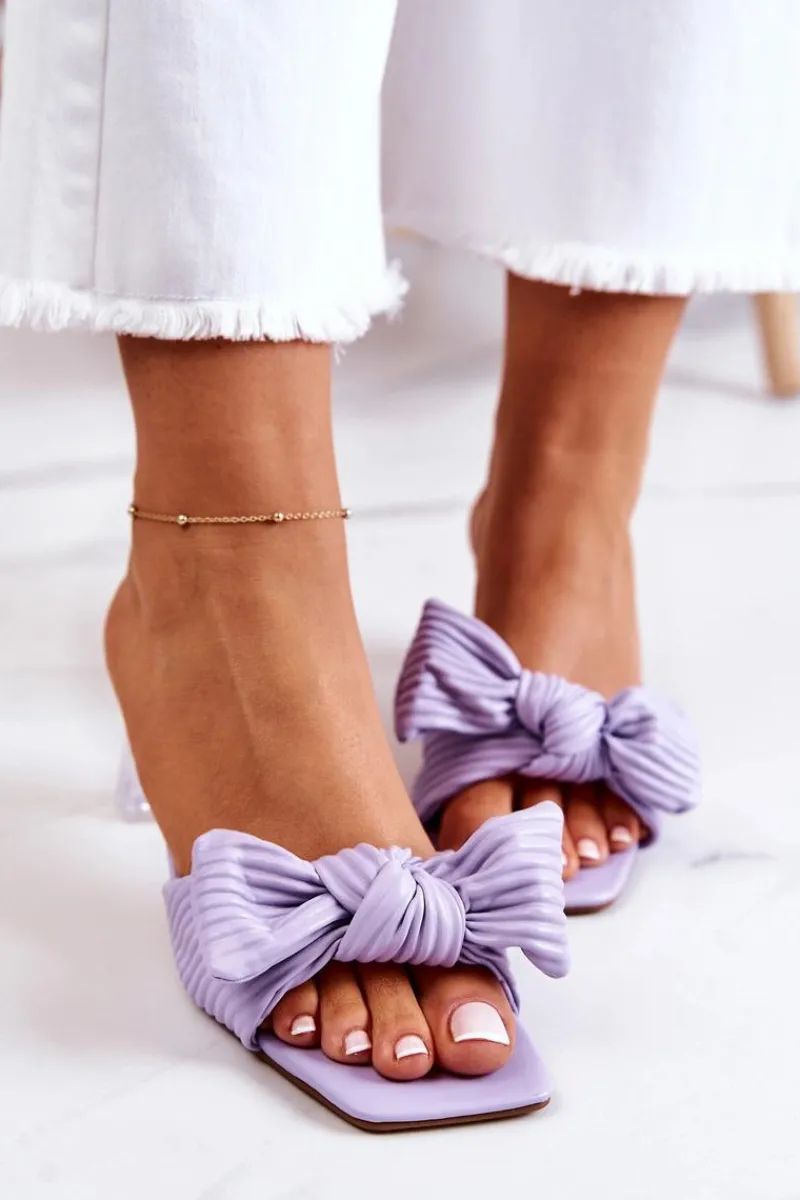 Outlet Boto Skórzane Klapki Z Kokardą Fioletowe Rosalee