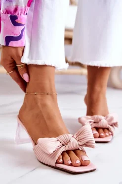 Klapki Na Obcasie|Klapki Damskie Klasyczne>Boto Skórzane Klapki Z Kokardą Różowe Rosalee