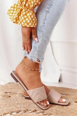 Best Damskie buty S.Barski Skórzane Klapki Z Pikowaniem S.Barski 331-42 Cappuccino