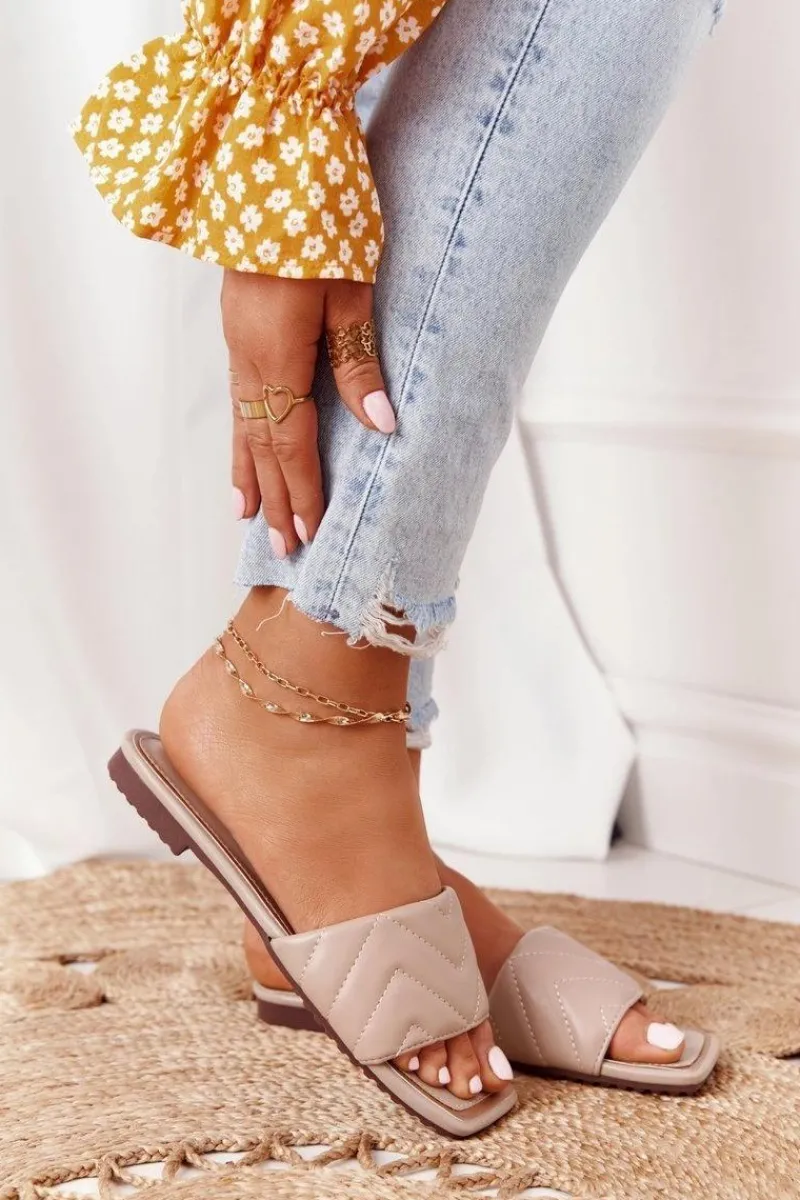 Best Damskie buty S.Barski Skórzane Klapki Z Pikowaniem S.Barski 331-42 Cappuccino