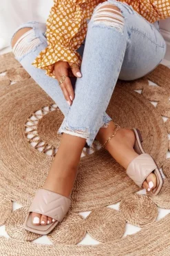 Best Damskie buty S.Barski Skórzane Klapki Z Pikowaniem S.Barski 331-42 Cappuccino