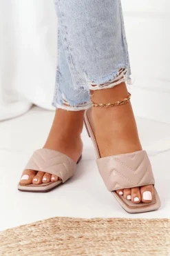 Best Damskie buty S.Barski Skórzane Klapki Z Pikowaniem S.Barski 331-42 Cappuccino