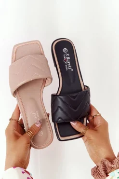 Best Damskie buty S.Barski Skórzane Klapki Z Pikowaniem S.Barski 331-42 Cappuccino