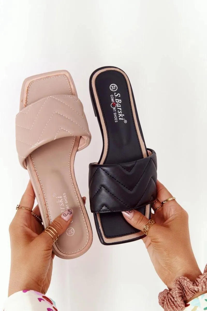 Best Damskie buty S.Barski Skórzane Klapki Z Pikowaniem S.Barski 331-42 Cappuccino