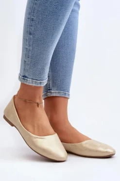 Hot Evento Skórzane Klasyczne Baleriny Złote Stacee Złoty