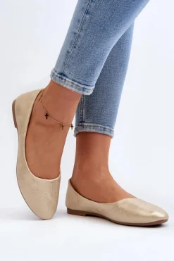 Hot Evento Skórzane Klasyczne Baleriny Złote Stacee Złoty