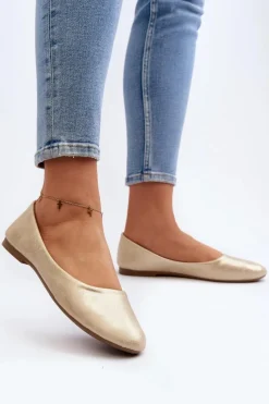 Hot Evento Skórzane Klasyczne Baleriny Złote Stacee Złoty