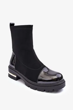 Hot Skórzane Klasyczne Botki Na Płaskim Obcasie Czarne Shendete Damskie Czarne Botki|Botki Płaskie