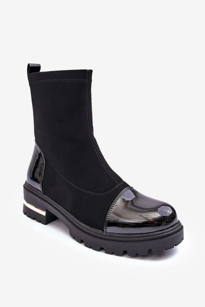 Hot Skórzane Klasyczne Botki Na Płaskim Obcasie Czarne Shendete Damskie Czarne Botki|Botki Płaskie