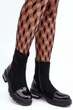 Hot Skórzane Klasyczne Botki Na Płaskim Obcasie Czarne Shendete Damskie Czarne Botki|Botki Płaskie