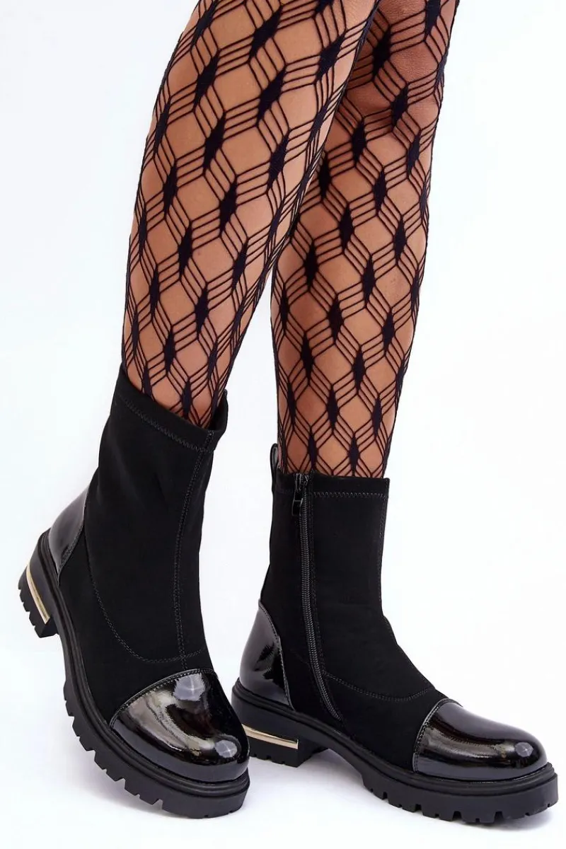 Hot Skórzane Klasyczne Botki Na Płaskim Obcasie Czarne Shendete Damskie Czarne Botki|Botki Płaskie