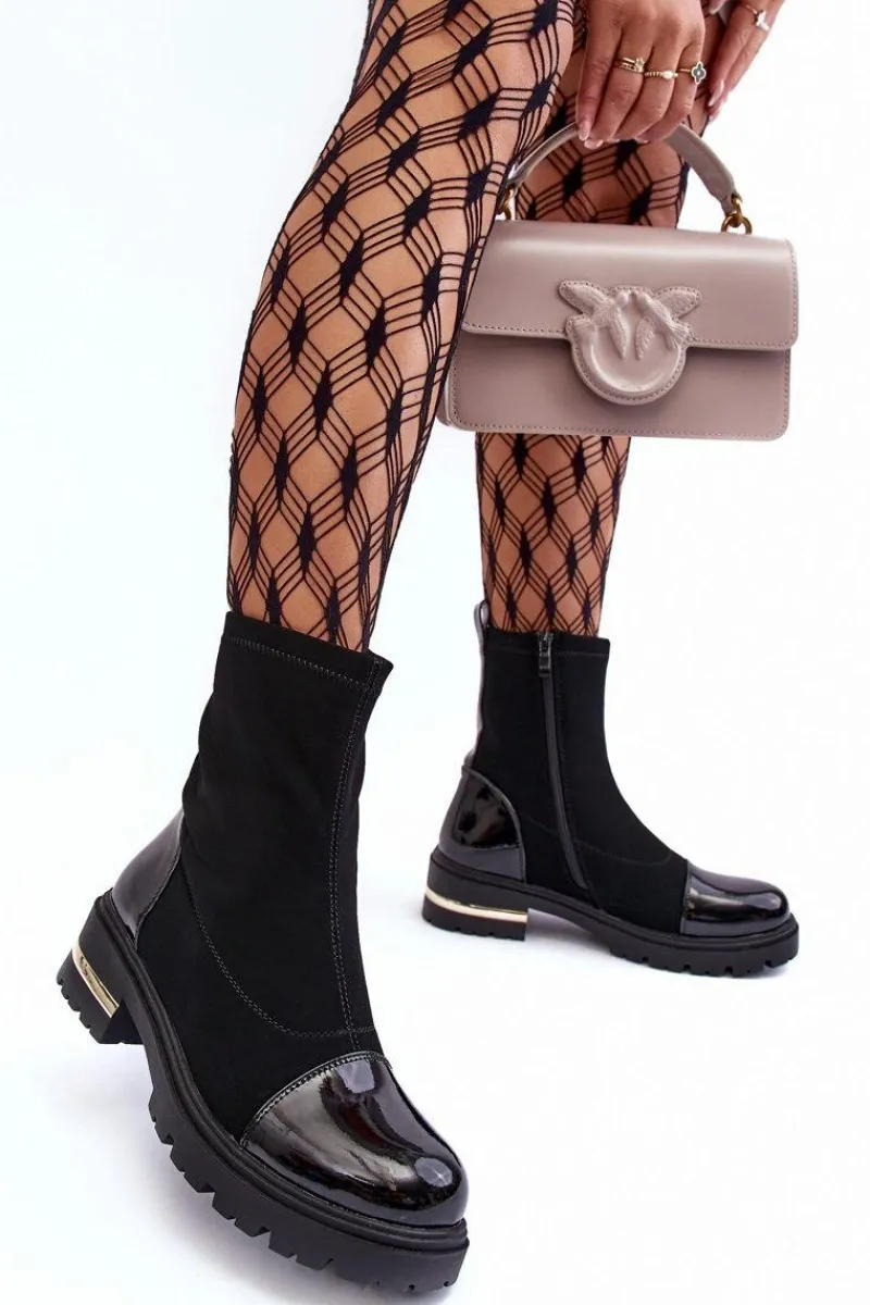 Hot Skórzane Klasyczne Botki Na Płaskim Obcasie Czarne Shendete Damskie Czarne Botki|Botki Płaskie