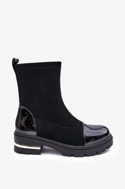 Hot Skórzane Klasyczne Botki Na Płaskim Obcasie Czarne Shendete Damskie Czarne Botki|Botki Płaskie