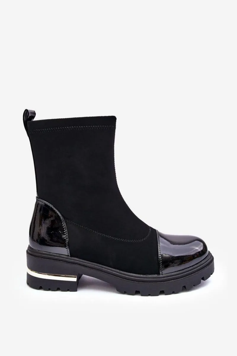 Hot Skórzane Klasyczne Botki Na Płaskim Obcasie Czarne Shendete Damskie Czarne Botki|Botki Płaskie