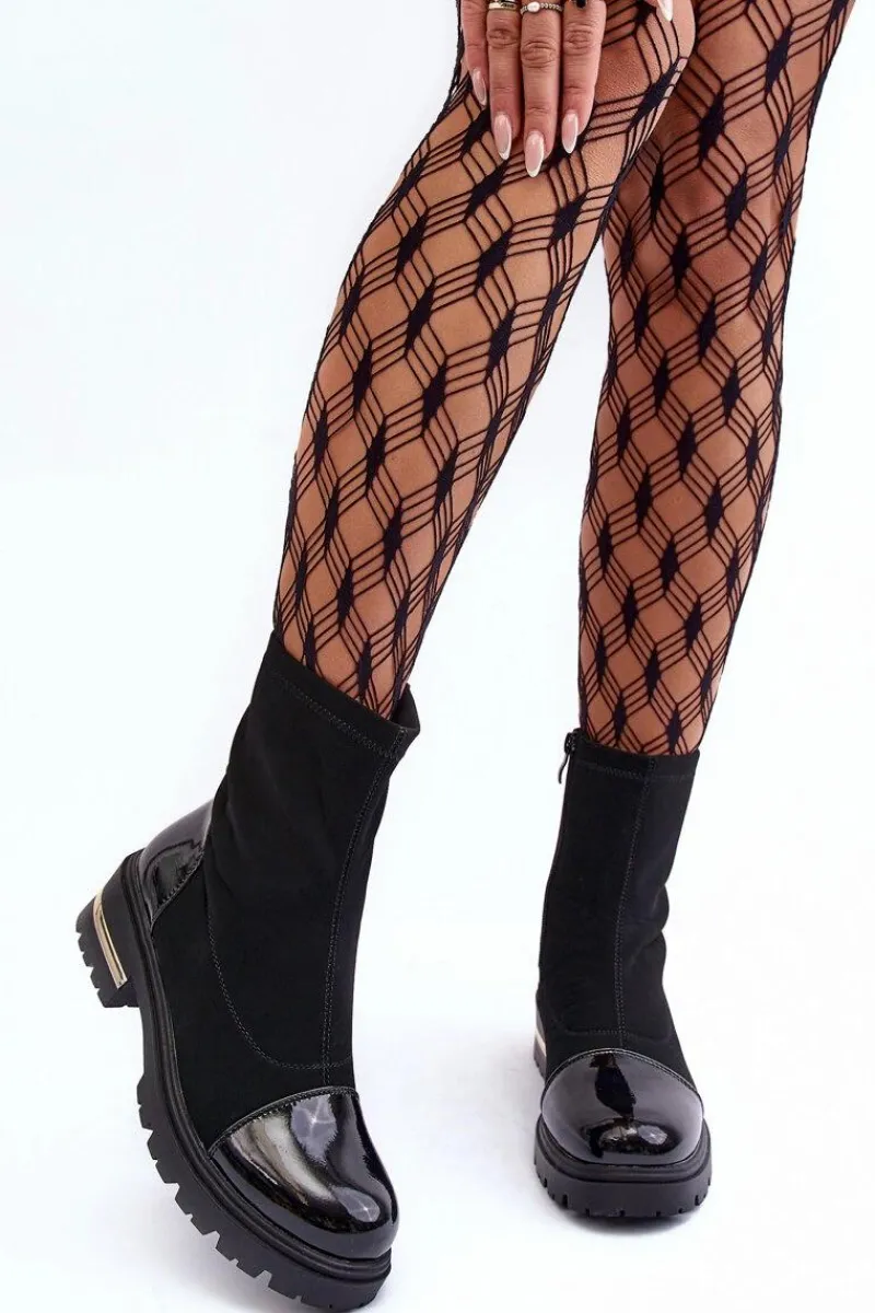 Hot Skórzane Klasyczne Botki Na Płaskim Obcasie Czarne Shendete Damskie Czarne Botki|Botki Płaskie