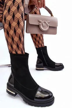 Hot Skórzane Klasyczne Botki Na Płaskim Obcasie Czarne Shendete Damskie Czarne Botki|Botki Płaskie