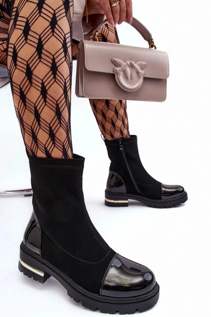 Hot Skórzane Klasyczne Botki Na Płaskim Obcasie Czarne Shendete Damskie Czarne Botki|Botki Płaskie